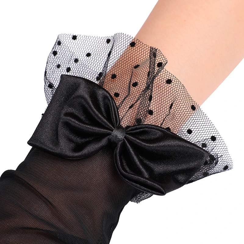 Women's Summer Thin Short Mesh Elastic Etiquette Dress Gloves Elegant Bow Lace Bow UV Sunscreen Cycling Driving Mittens