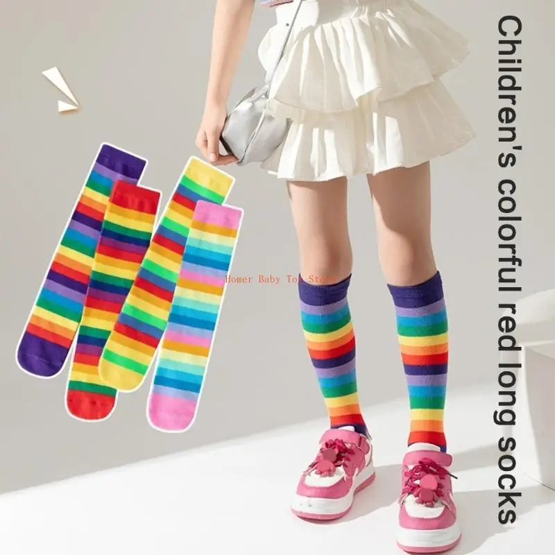 J0PF المألوف طفل الفتيات العجل طول الجوارب تنفس الركبة عالية الجوارب الملونة قوس قزح في جوارب أنبوبية للأطفال الرضع