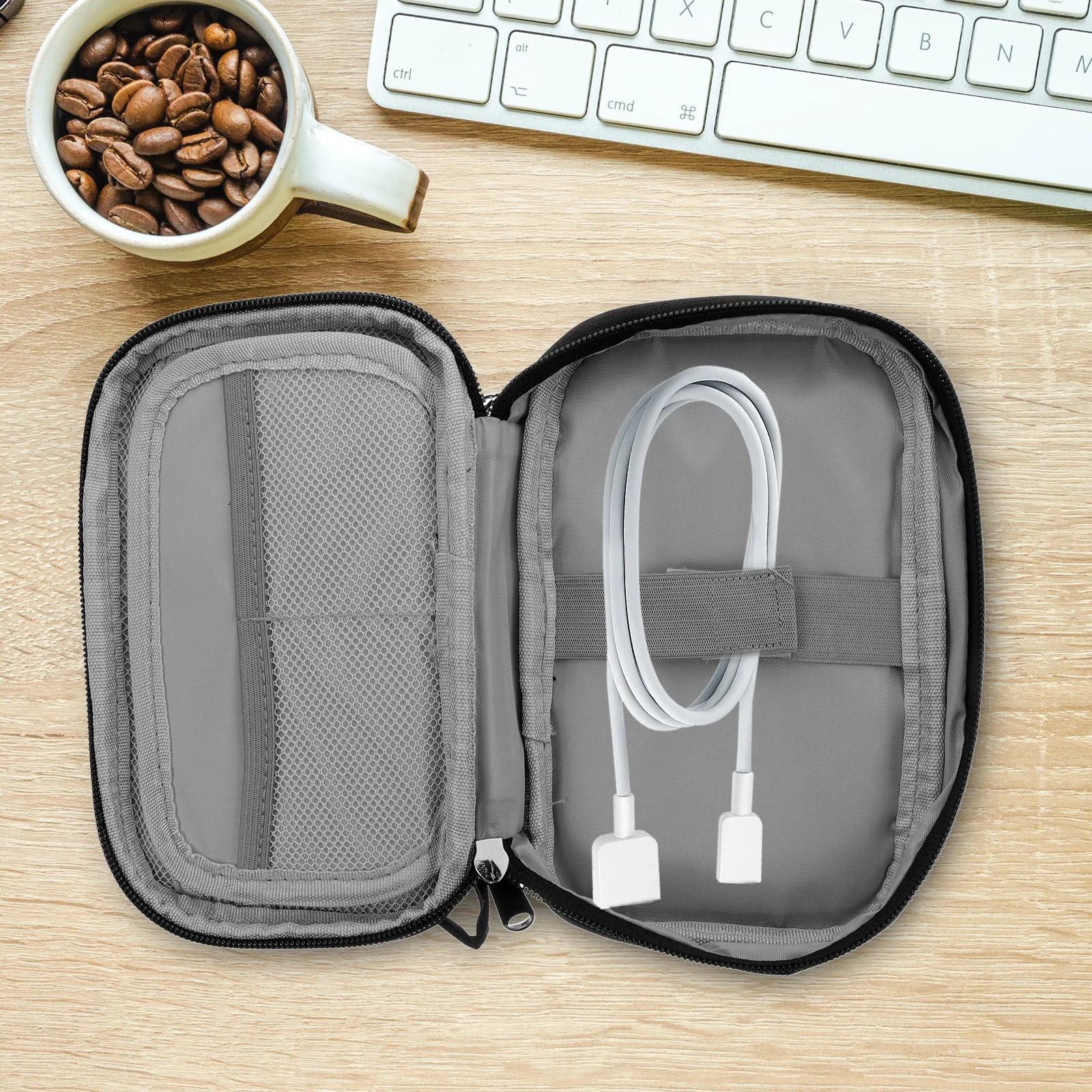 

2pcs Mini Digital Bag Accessories ganizer Canvas Data Line Storage Pouch Portable Cable Bag Travel Case Elastic lining Strong