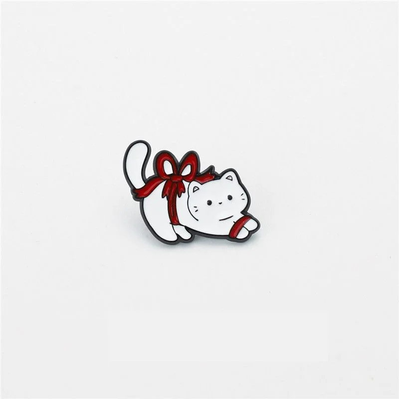 Kawaii Series Red Ribbon Animal Brooch Zinc Alloy Cartoon Pet Badge Aesthetic Collection Badge Backpack Jacket Friend Couple Gif
