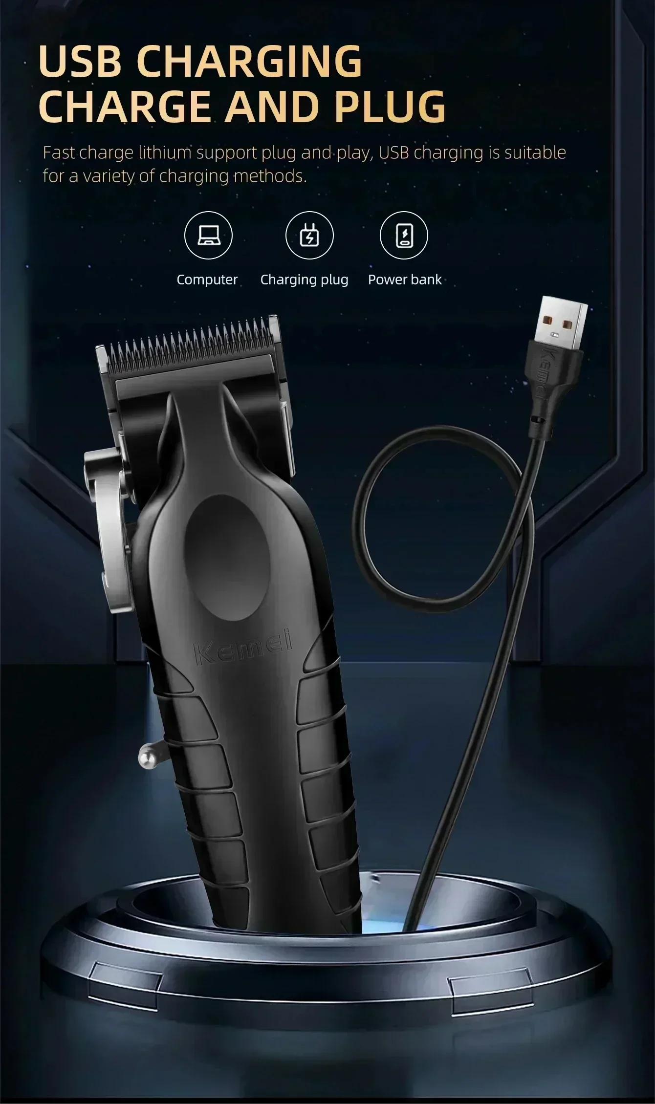 Kemei Professionelles Haarschneidemaschinen-Set, Elektrorasierer, männliche Haarschneidemaschine, Maschine, Haarschneidemaschine, Kit für Männer, elektrischer Trimmer – Detail 3