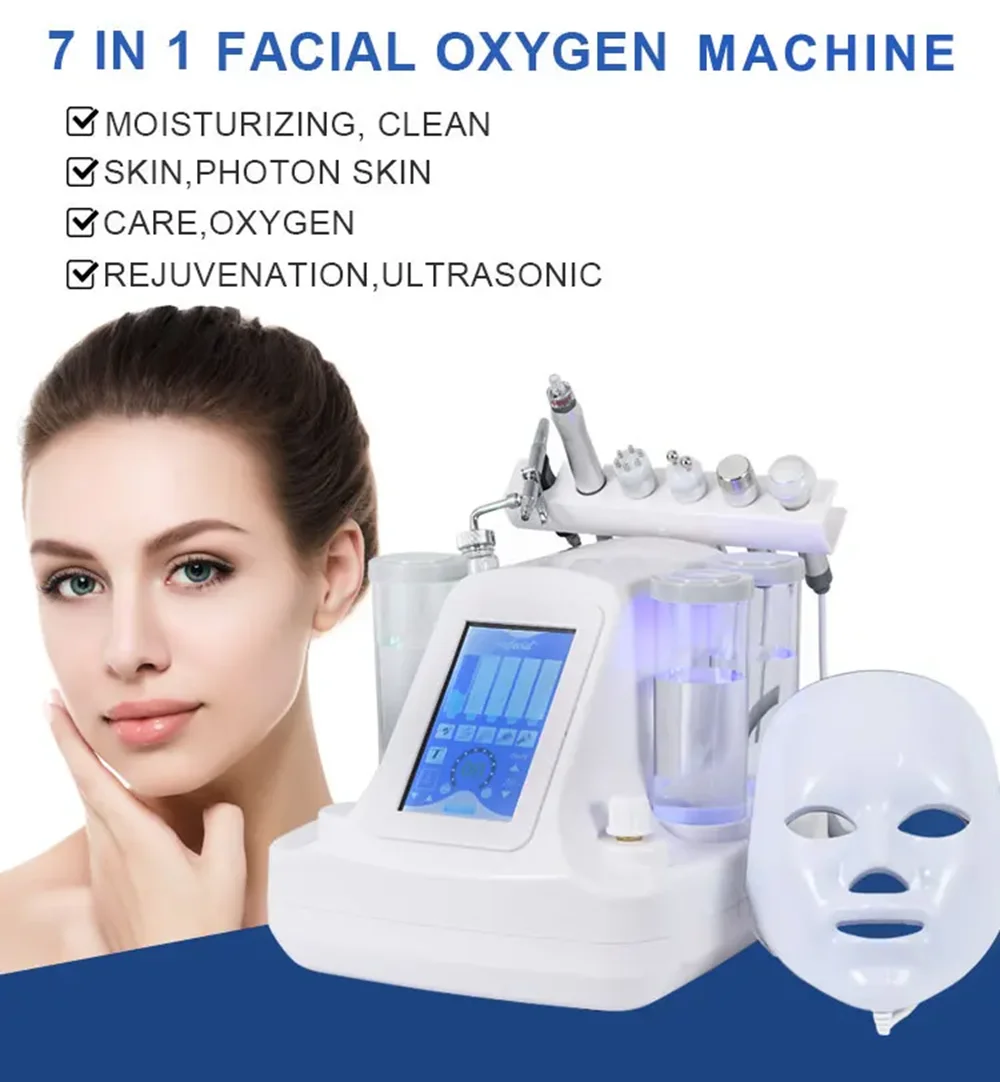 7 in 1 Hydra Aqua Peeling สูญญากาศ Face Pore ทําความสะอาดผิวฟื้นฟูน้ําออกซิเจน Jet Facial Beauty Machine