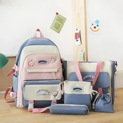 5 Pcs/Set New Women's Ins Student University Backpack School Bags Teenager Girls Schoolbag Kawaii Backpack