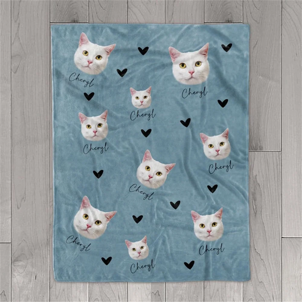 Personalisierte Haustierkopf-Gesichtsdecken für Katzen und Hunde, individuelle Fotodecke mit Namen, Überwurfdecke, Erinnerungsgeschenke – Detail 3