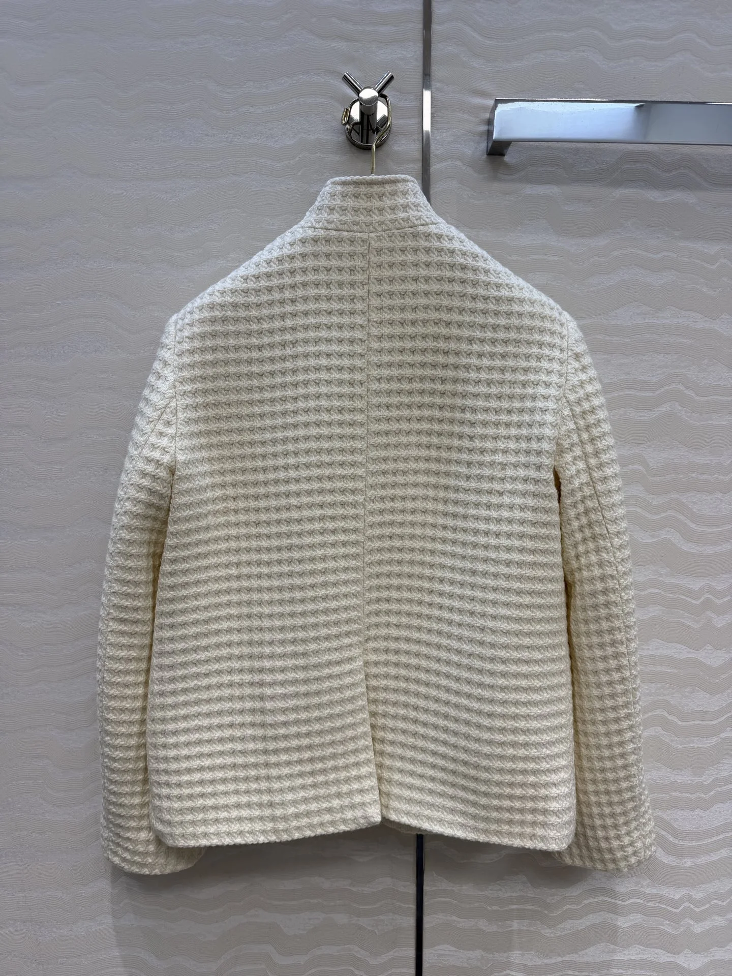 Wool Woven Stand Collar Jacket, Wool Plaid Tweed Fabric with Premium Texture! Minimalist Luxury, Polished Elegant & Powerful Sil