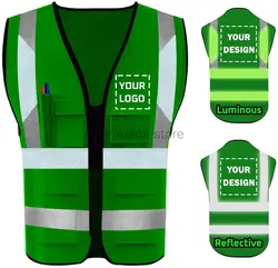 Personalizza il tuo testo Logo gilet riflettente di sicurezza ad alta visibilità costruzione personalizzata traffico sicurezza all'aperto abbigliamento da ciclismo