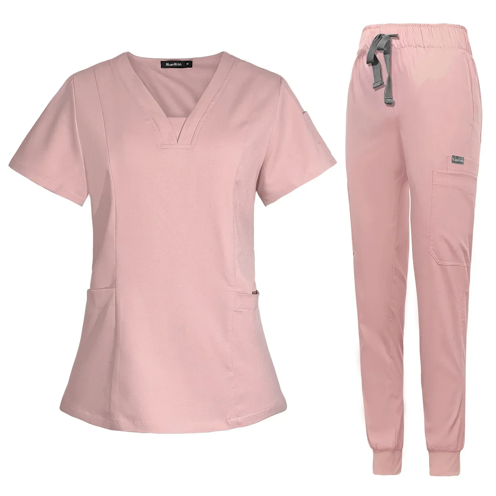 포켓 팬츠 포함 반팔 스크럽 탑, 의료 간호사 유니폼, 의사 수술 작업복, 스파 아웃웨어, 미용실 작업복, 신제품