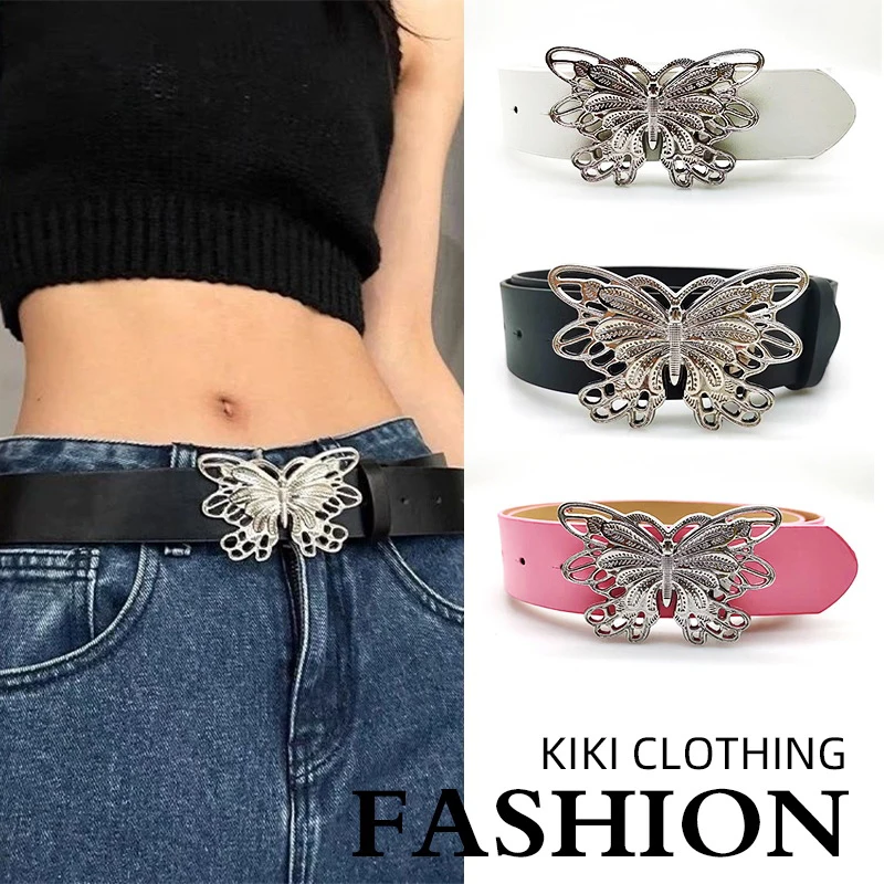 

Women PU Belt Butterfly Buckle Waist Belt Waistband Punk Y2K Jeans Pants Belt Hot Girl Accessories