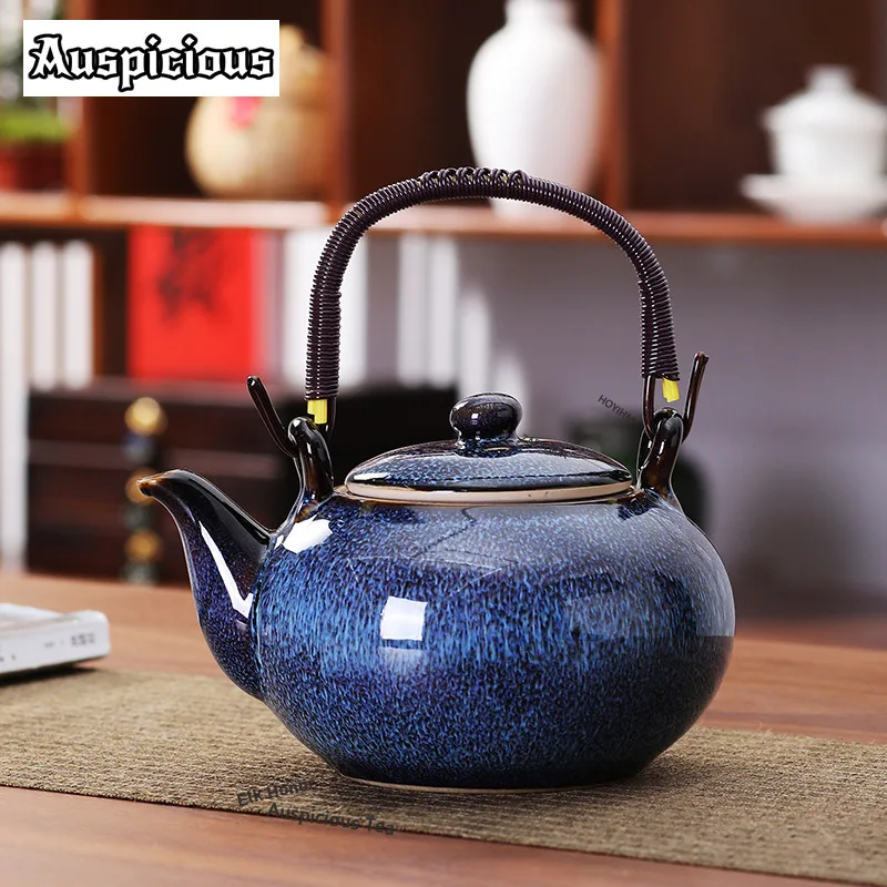 ZAEYORIA 760ml Japanese Style Kung Fu Tea Set Kiln Transformed Lifting Beam Teapot Ceramic Simple With Filter Maker Single Pot
