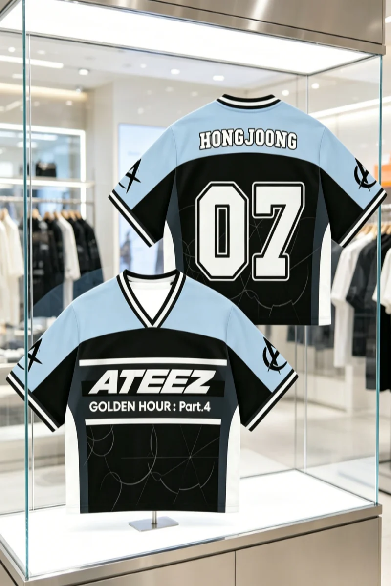 

2026 Summer Men's Women's Short Sleeve Casual V-Neck T-shirt ATEEZ Mini Album G-Golden Hour Part 4 Mesh Jersey Family Kids Tees