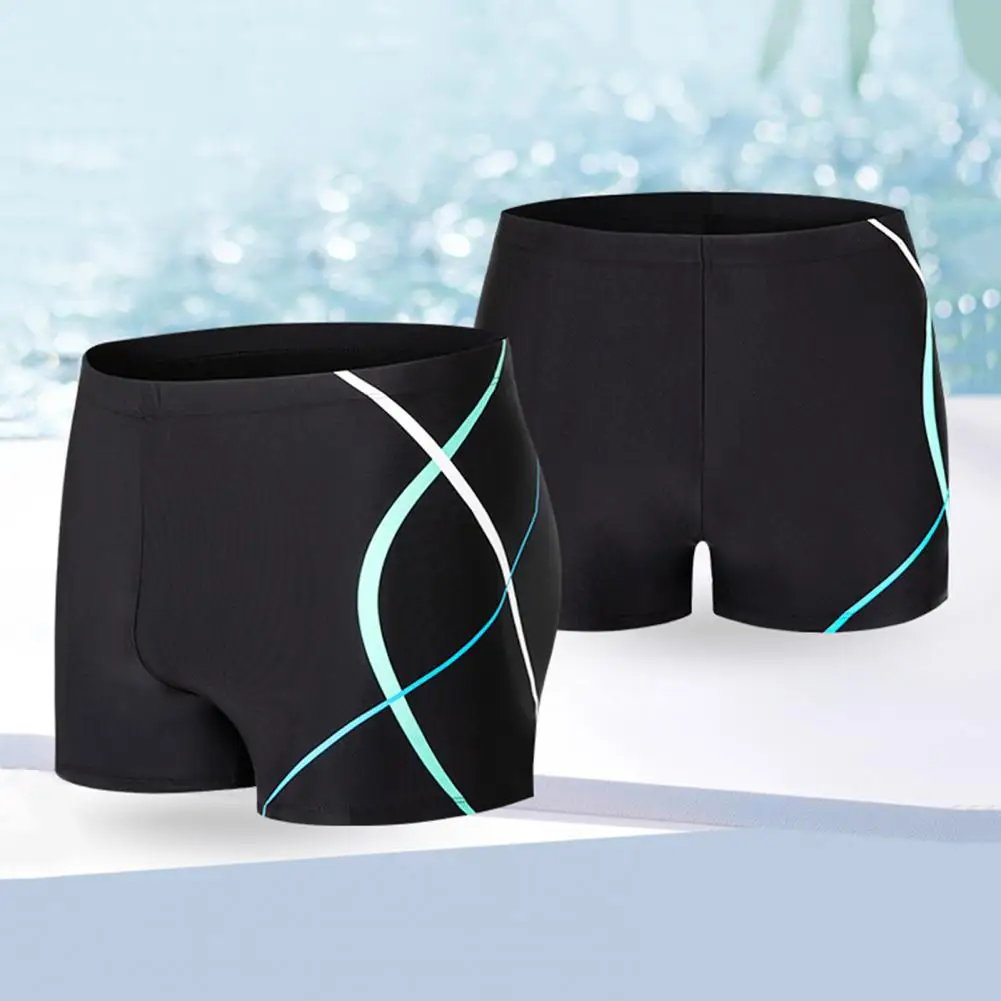 Men Swimming Shorts Elastic Waist Slim Fit Printed Mid Waist Bathing Boxers Surfing Water Sports Swimming Trunks Swimwear