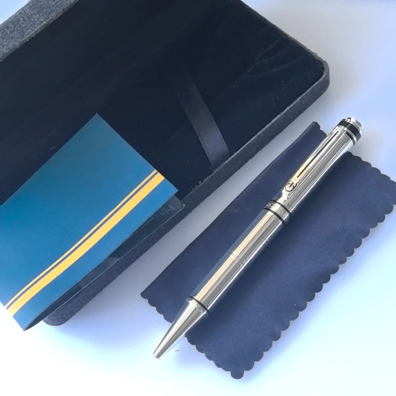 Stylo à bille à action torsadée lourde de conception française, stylo plaqué argent, noir, mal du quotidien, stylos gel de luxe, haute qualité, coffret cadeau, 0.7mm