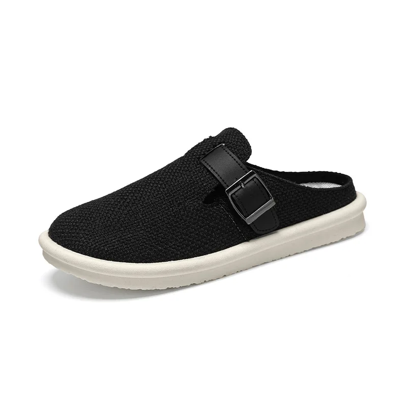 2025 الرجال الكتان المغطاة تو الشرائح الصيف تنفس داخلي شباشب لخارج المنزل حجم كبير الراحة مكتب تخفيف الأحذية غير رسمية #5