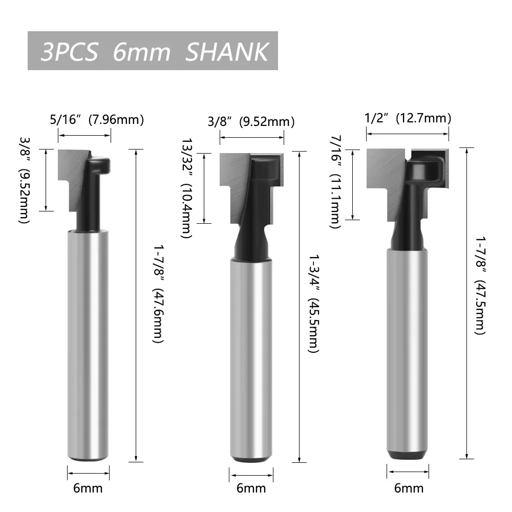 1 PC 6mm/6.35mm/8mm Shank T-Slot Keyhole Cutter Wood Router Bit Carbide Cutter for Wood Hex Bolt T-Track Slotting Milling Cutter