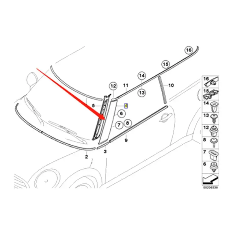 2X For-BMW Mini Cooper R57 R55 R56 07-15 Front Right Windshield Post Trim Bright Black Exterior Molding A Pillar Trim