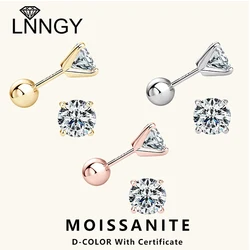 Lnngy 6.5mm 1CT Moissanite Diamond Earring Pendientes 925 Sterling Silver Piercing Stud Earrings For Women Pierced Jewelry