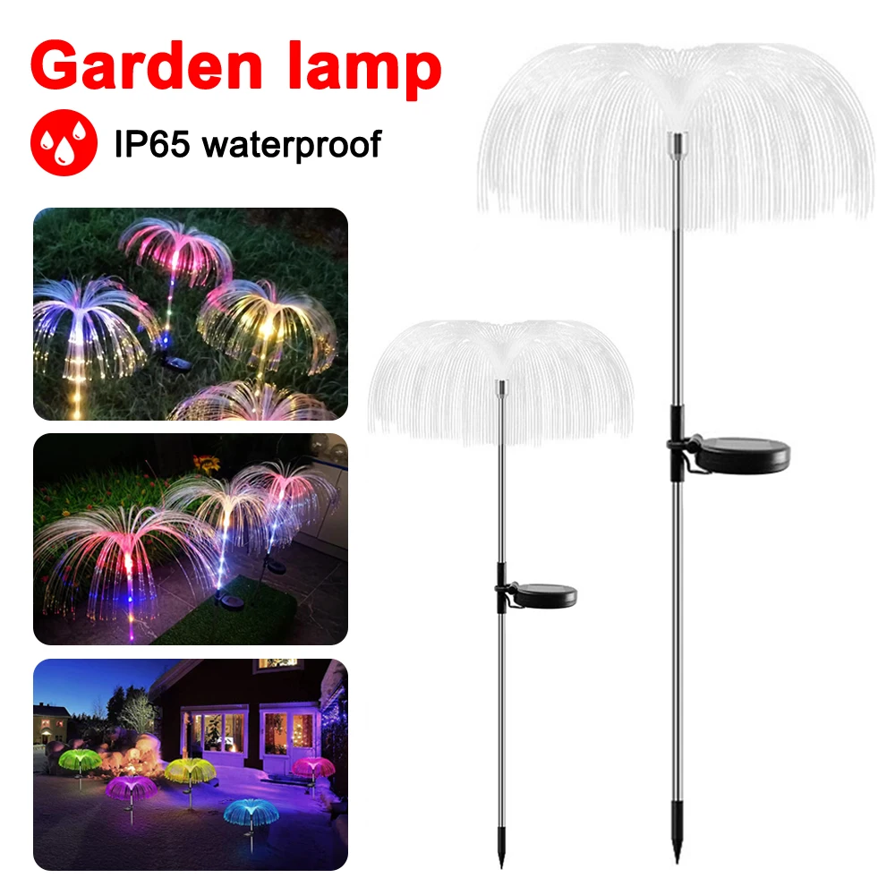 2pcs Solar Jellyfish Garden Light Color Changing LED Fiber Optic Lights Outdoor Waterproof Landscape Light Garden Pathway Light