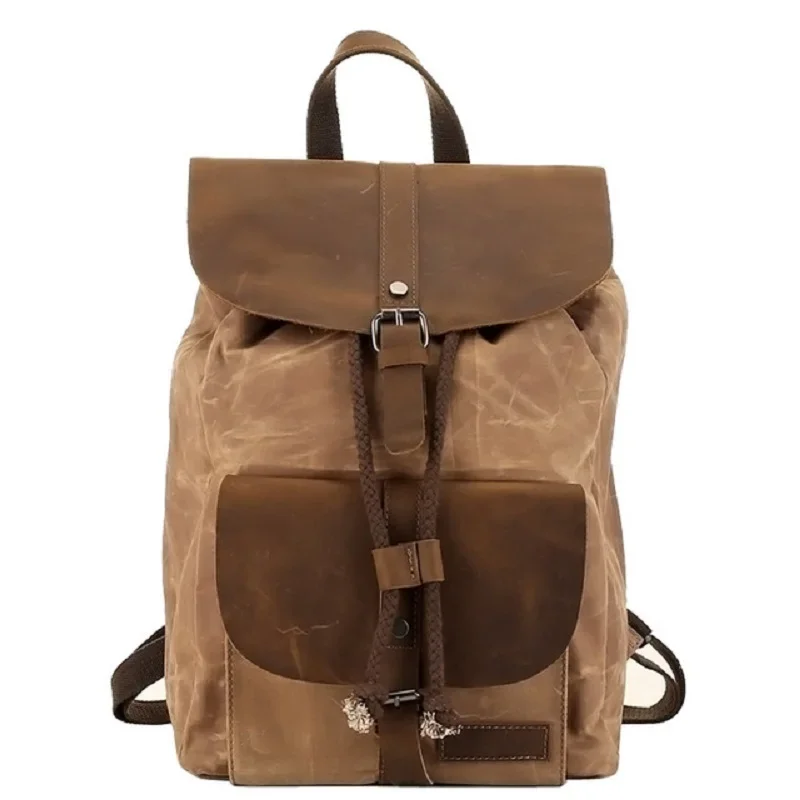 M338 New High Quality Oil Wax Canvas Backpacks For Men Vintage Waterproof School Backpack 14