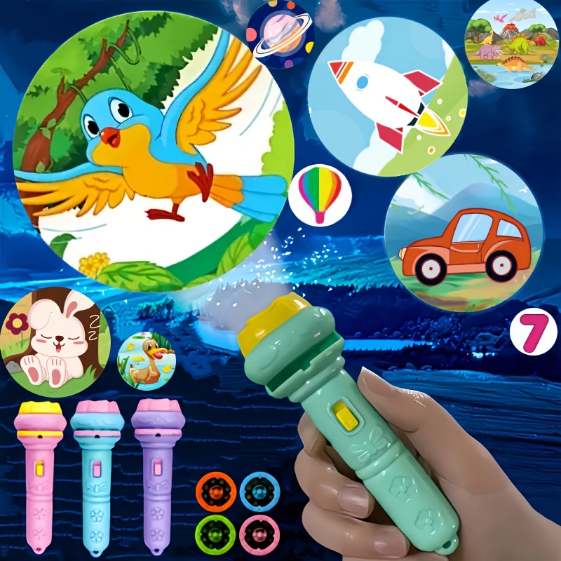 56 Pattern Illuminated Projection Led Flashlight, Baby Puzzle Teaching Cognition Early Knowledge Animal Pattern Bedtime Story