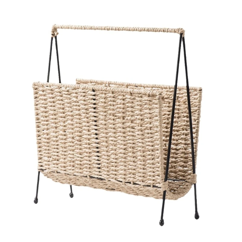 Hand Woven Magazine Holder Rack Standing Organiser Basket for Books Magazines Newspapers Letters Office Bedroom Nursery