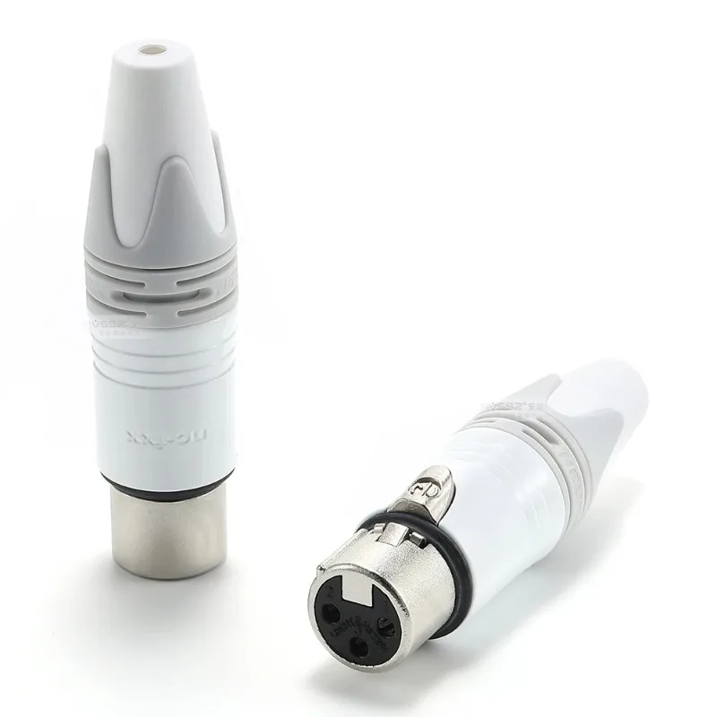 Plugue de linha de cobra xlr branco, 3 pinos banhado a prata, conector de cabo de microfone diy NC3FXX-WT NC3MXX-WT para áudio personalizado