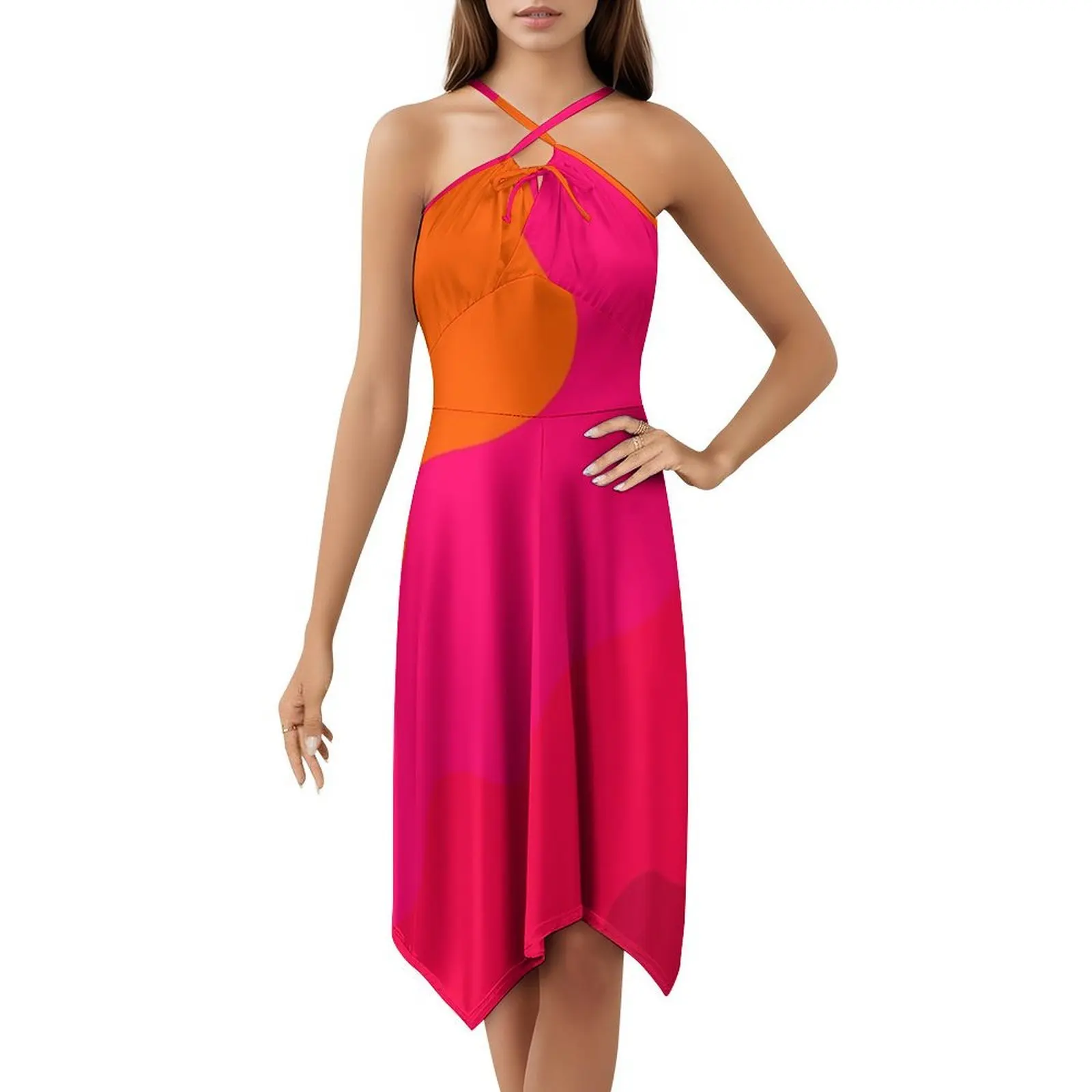 فستان قصير من الوردي الساخن إلى البرتقالي على طراز Preppy للنساء على شكل حرف a فضفاض مناسب فستان يوم غير رسمي وردي ساخن وردي أحمر برتقالي ساخن اللون امرأة #5