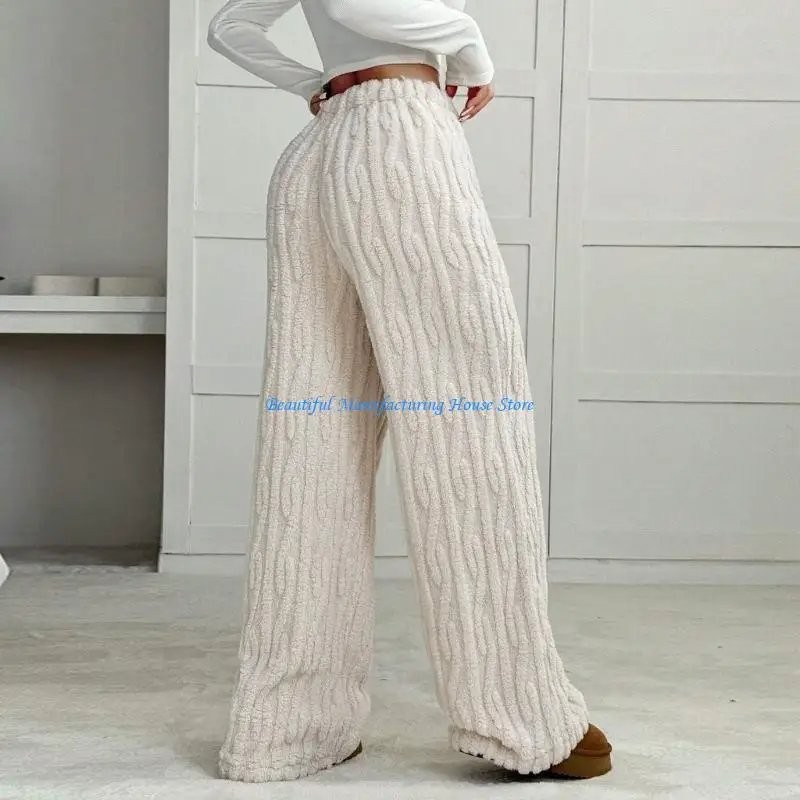 E56A Quần pyjama nữ vải nỉ nhung, quần dây rút thoải mái có túi, quần mùa đông ấm áp