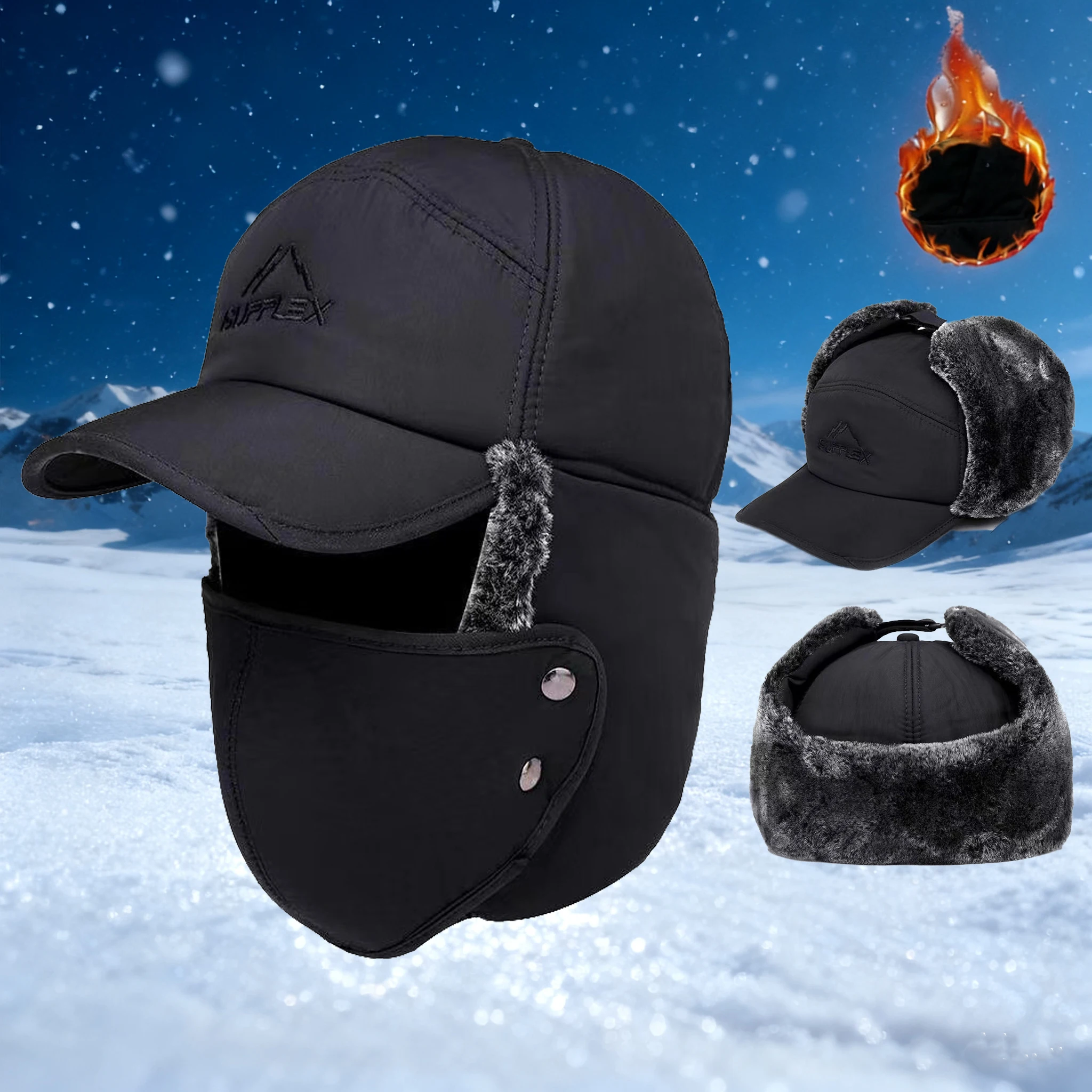 

Motorcycle Winter Warm Hat Thickened Mask Cycling Cap Motorcycle Thickened Warm Cotton Hat Windproof Ski Outdoor Sports E-bike