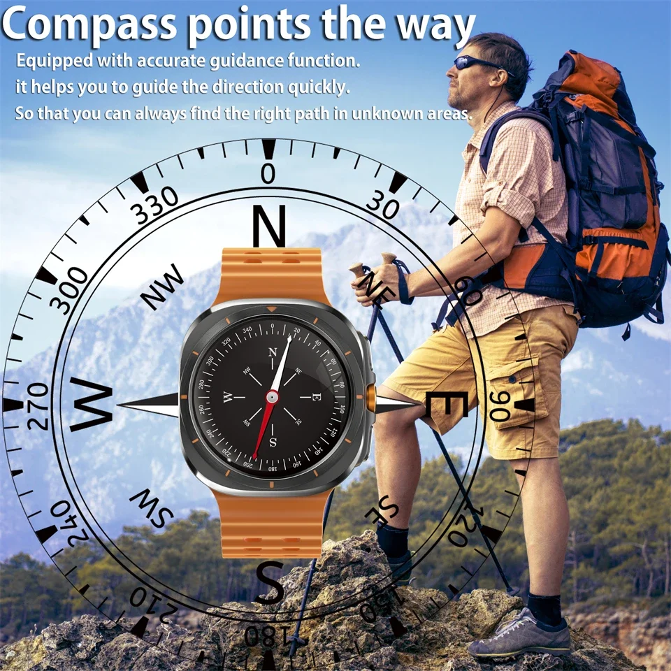 2024 New for Watch 7 Ultra - Men's Outdoor Smartwatch AMOLED Screen GPS Compass NFC  IP68 Waterproof BT Calling Upgraded Version