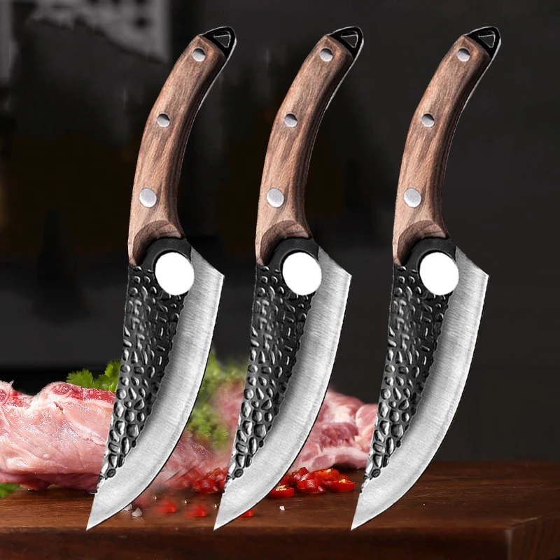 Handmade Forged Meat Cleaver Cutter Kitchen Knife Stainless Steel Boning Knife Butcher Knife Outdoor Camping Hunting Knives