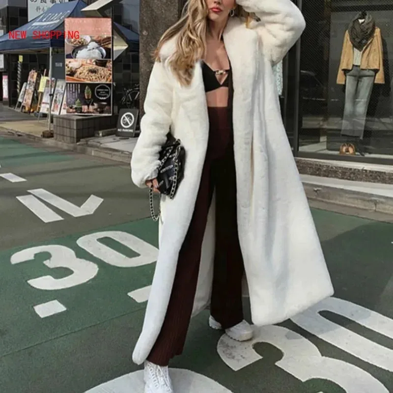 

Women Furry Jackets Fluffy Artificial Fur Coat 2024 Winter Homewear White Teddy Coats Faux Fur Jacket Elegant Long Shaggy Trench