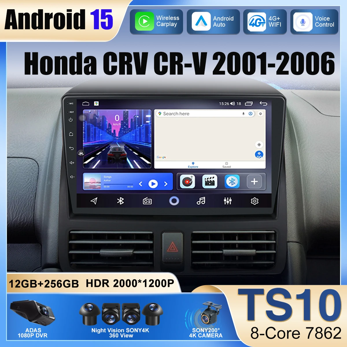 Carplay Screen Auto For Honda CRV CR-V 2001-2006 Car Radio Android Multimedia Player Intelligent Systems Navigation GPS  Stereo