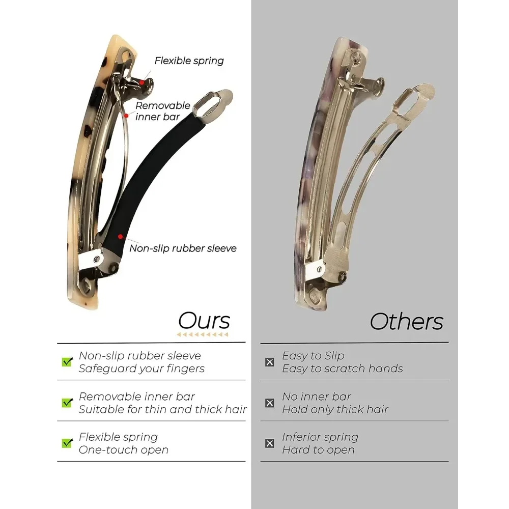 مشابك شعر، 8 قطع مشابك للشعر الناعم والرقيق والسميك، مشبك صغير من الأسيتات مقاس 3 بوصات بدون زلة، إكسسوارات نسائية للفتيات