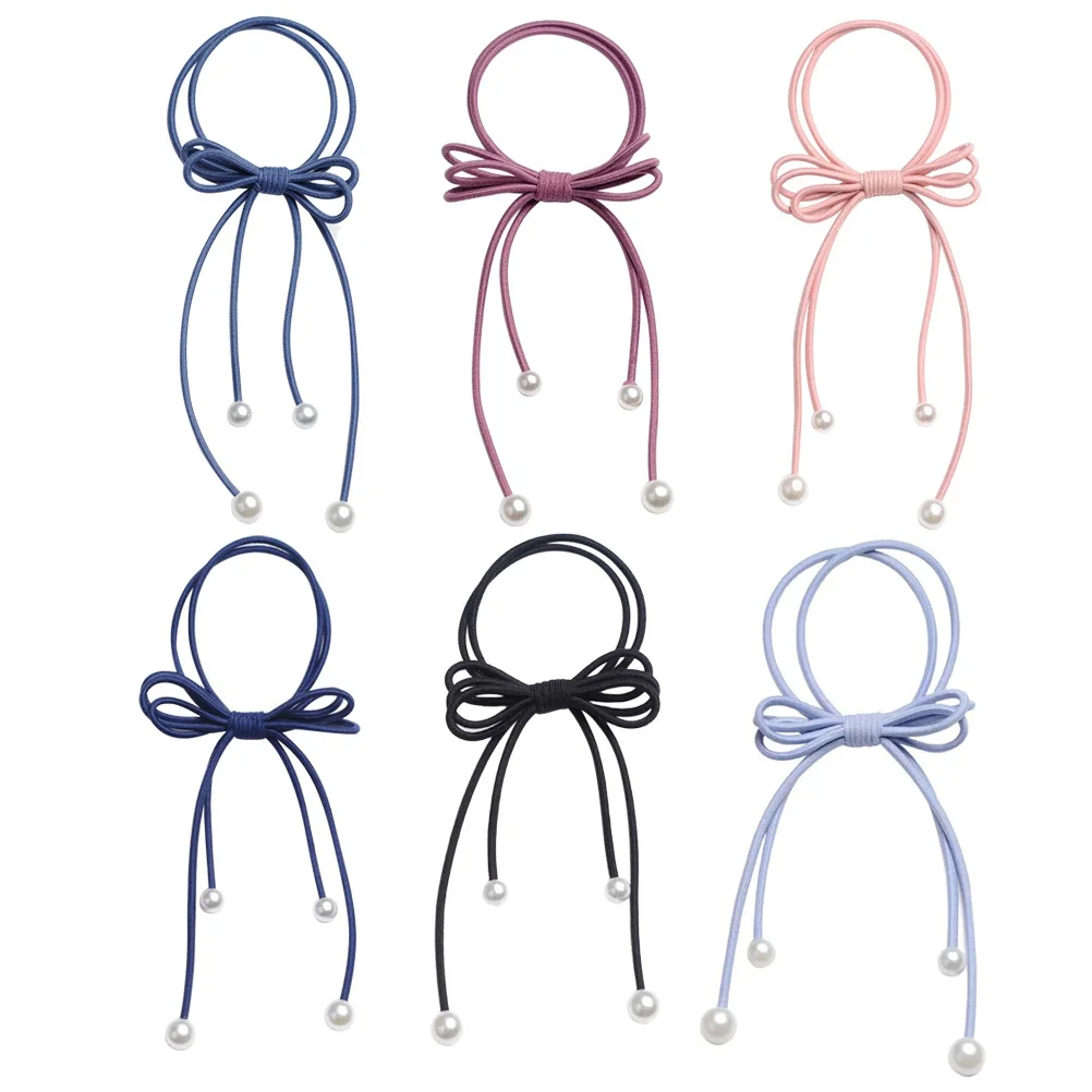 

12pcs Bow Ties For Women Imitation Pearl Stretch Rings Ponytail Holders Hair Rope Daily Wear Outfit Gift Idea Hair
