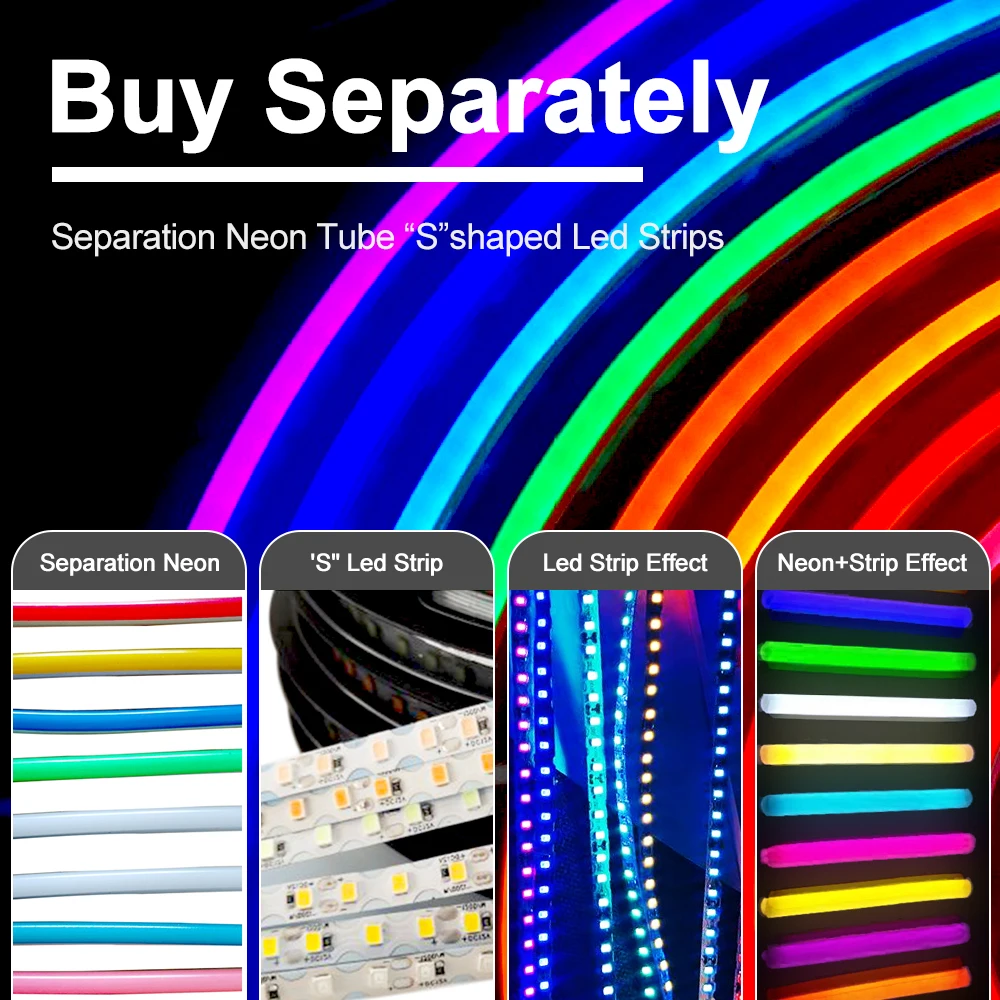 12Colors Separate Silicone Neon Strip Flexible Soft Bendable 6/8mm DIY Sign Waterproof 120Leds S Shape 2835SMD LED Light DC12V