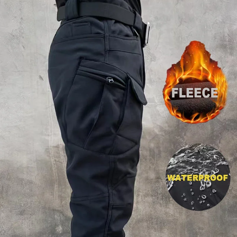 New Fleece Tactical Pants Mens Waterproof Cargo Pants Outdoor Work Casual Trousers Climbing Ski Trekking Fishing Cargo Trousers