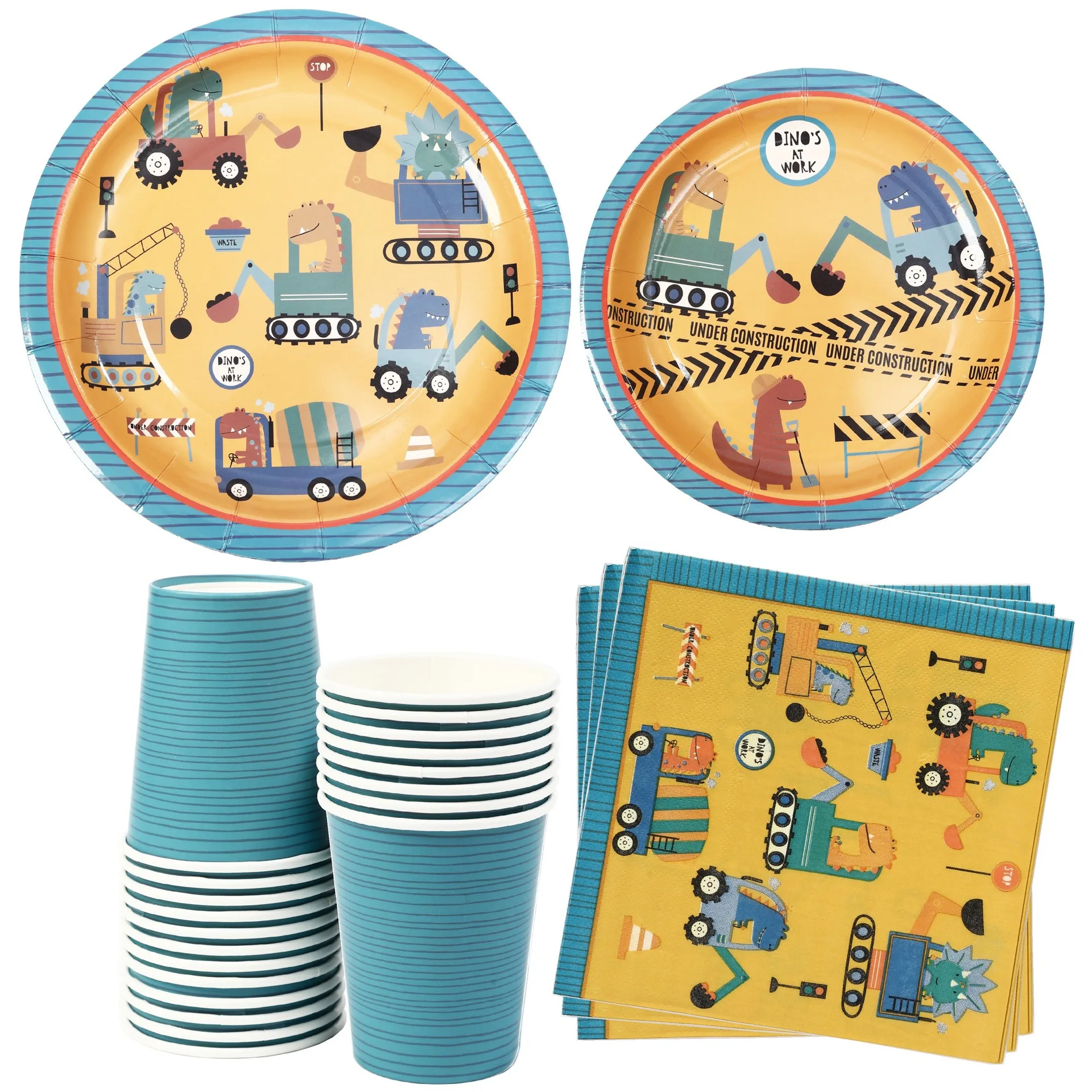 

Funny Dinosaur Engineering Car Party Tableware Cartoon Dino Construction Vehicles Plates Napkins Boys Happy Birthday Party Decor