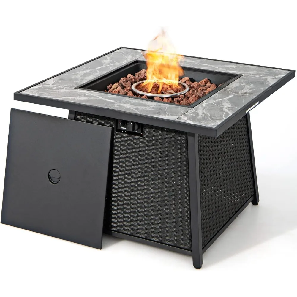 

Fire Pit Table 35 Inch Propane Gas Fire Pit 50,000 BTU Outdoor W/Lid Auto-Ignition Square Firepit Table