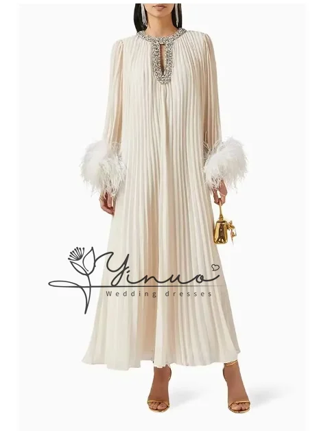 Dress Ankle Length Luxury Birthday Evening Gown Full Sleeve Summer Elegant Wedding Party Guest Beige Dress 2024 New Style