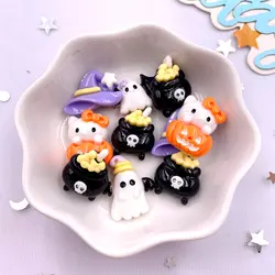 10Pcs Resin Colorful Cute Witch Hat Cat Bat Skull Figurines Flatback Stone DIY Bow Halloween Decor Scrapbook Crafts Accessories