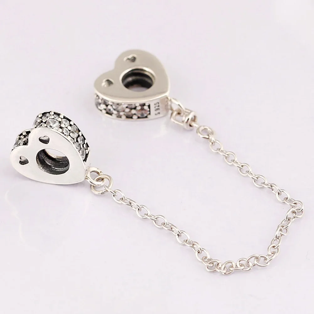 925 Sterling Silver Bead Arcs of Love Logo Heart Elegance Safety Chain Charm Fit Fashion Women Bracelet Bangle Gift DIY Jewelry