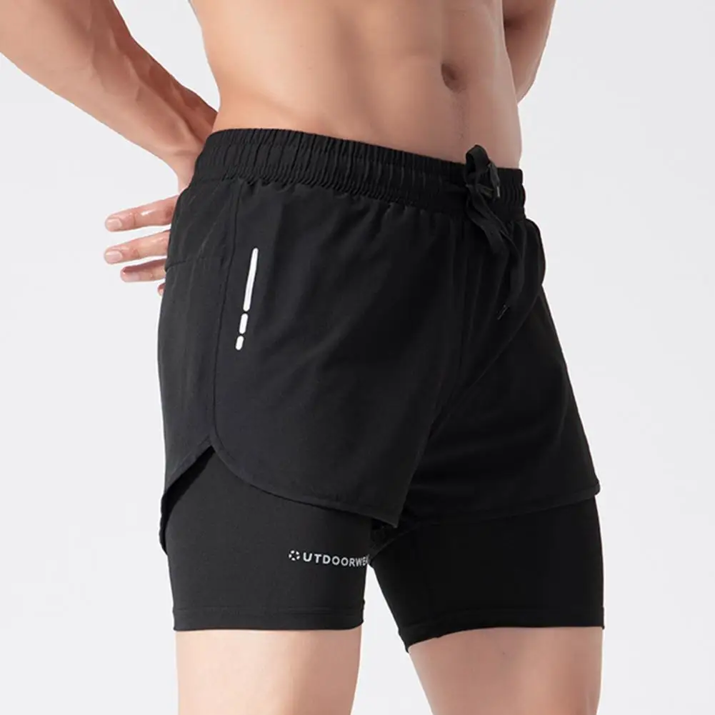 Fake 2 Peiecs Verão Homens Shorts Quick Dry Calças Running Shorts Workout Ginásio Fitness Jogging Curto Casual Homens Praia Shorts Troncos