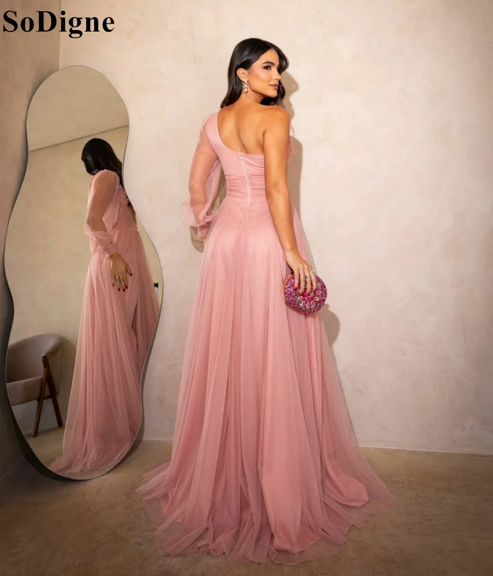 Sodecore eleganti abiti da sera in Tulle a-line abito da festa estivo pieghettato con una spalla 2024 abiti da ballo per banchetti per occasioni formali