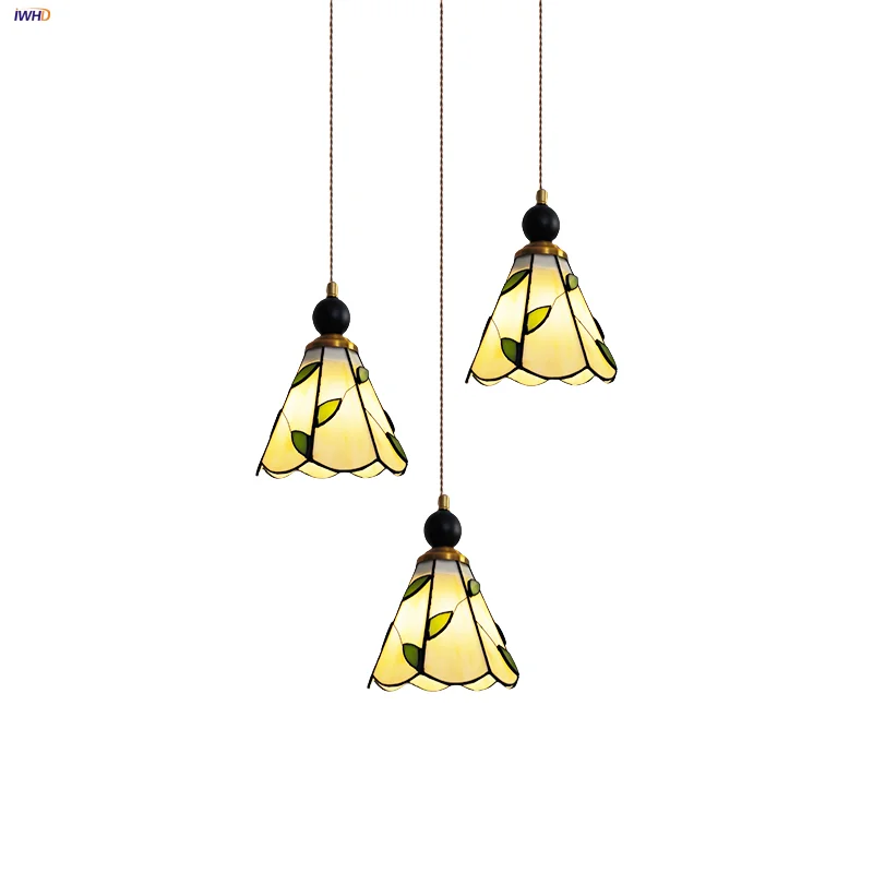 

IWHD Wood Globe LED Hanging Lamp Dining Room Bedroom Reading Nordic Modern Wire Adjustable Tiffany Flower Glass Pendant Lights