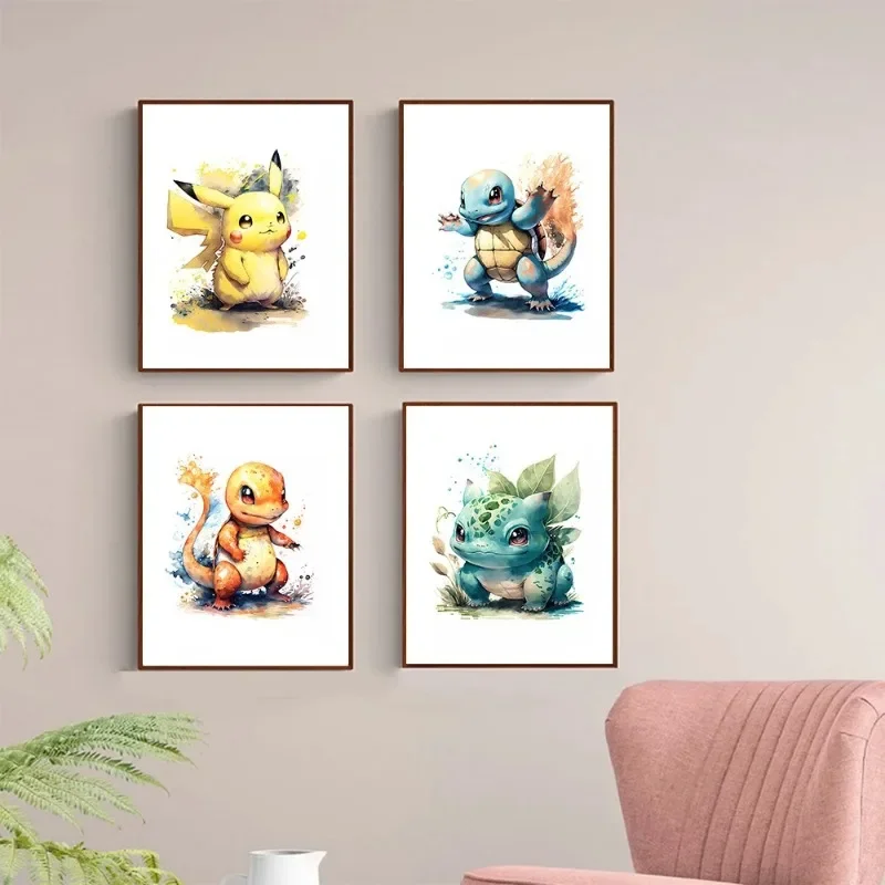 Anime Pokemon Canvas Painting Bulbasaur Charmander Squirtle Poster and Print Watercolor Wall Art Picture Home Decor Kids Gifts