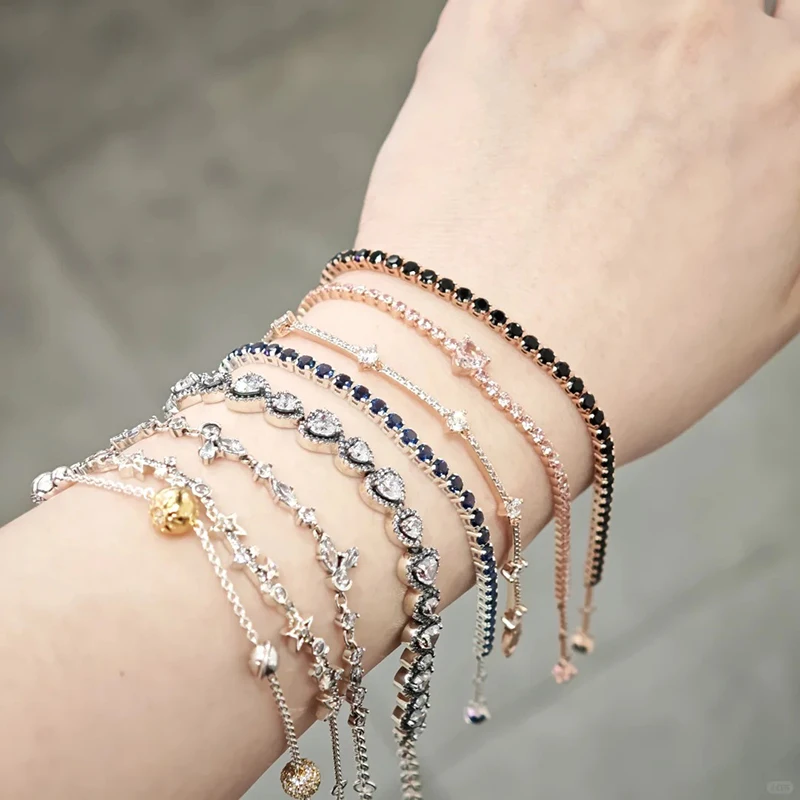 

New 925 sterling silver sparkling series love fan bow zircon bracelet suitable for original charming ladies DIY jewelry