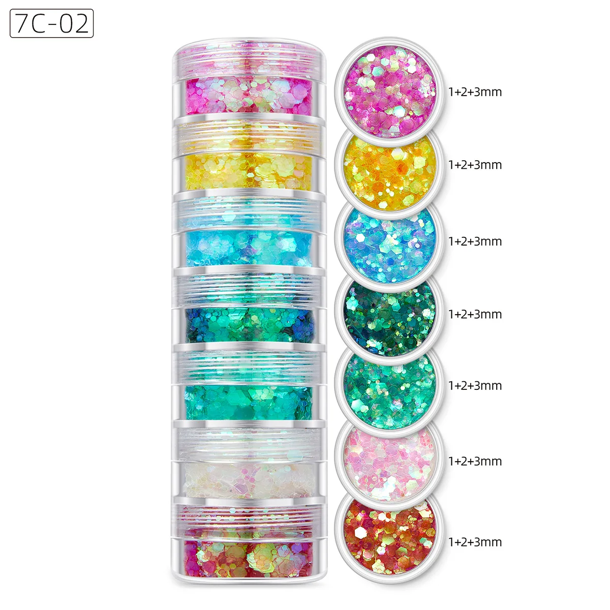 Brillo grueso holográfico para uñas, lentejuelas acrílicas de 7 colores, escamas, polvo de sombra de ojos, maquillaje de fiesta, venta al por mayor