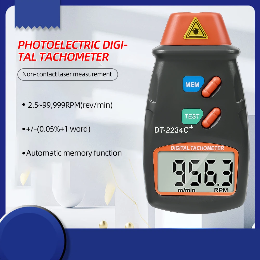 Digital Laser Tachometer RPM Meter Non-Contact Motor Lathe Speed Gauge Revolution Spin 2.5 to 999.9 RPM