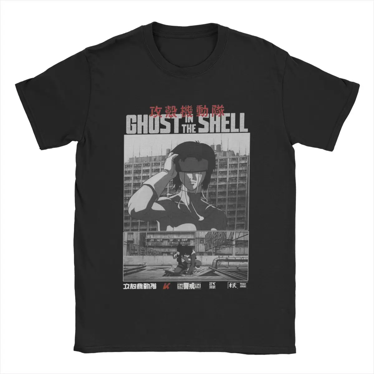 Vintage Major Motoko Kusanagi Ghost In The Shell T-Shirt for Men Pure Cotton T Shirt Anime Short Sleeve Tee Shirt Big Size Tops