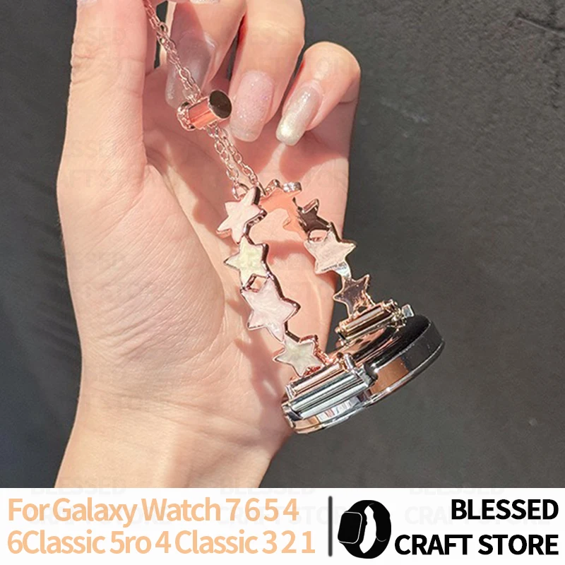 Bling Star Metal Strap for Samsung Galaxy 7 6 5 4 FE  Drop‑oil Craft Women Jewelry Bracelet for Garmin 22mm Wrist Band Accessory